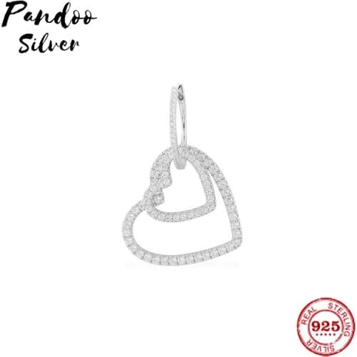 High Quality S925 Sterling Silver Jewelry 1:1 Copy,Silver Mono Double Heart Earring