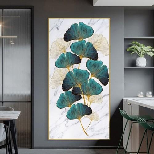 Green Golden Plant Leaf Abstract Poster Nordic Canvas Print Wall Art Painting Modern Picture Living Room Entrance Decoration