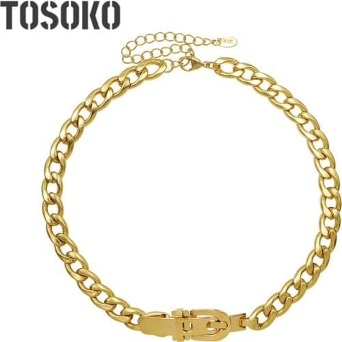 TOSOKO Stainless Steel Jewelry Exaggerated Watch Buckle Necklace Women Thick Chain Hip Hop Clavicle Chain BSP1091