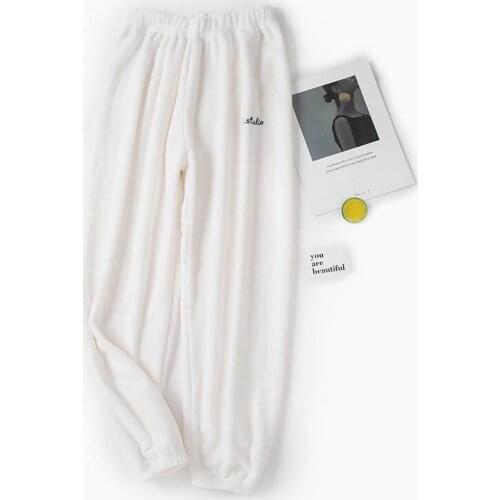 Female Pyjama Trousers, Letter Embroidery High Waist Pants Nightwear for Women, Red/Blue/Coffee/Pink/Gray/Black