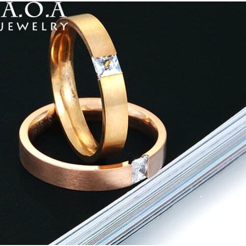 Hot Sale Stainless Steel Simple Ring Round Brilliant Cubic Zirconia Stone Engagement Ring Femme Anneau