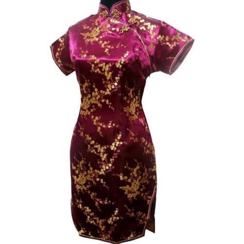 Burgundy Plus Size 6XL For Women Stage Show Dress Chinese Lady Sexy Short Sleeve Cheongsam Short Qipao Traditioanl Casual Dress