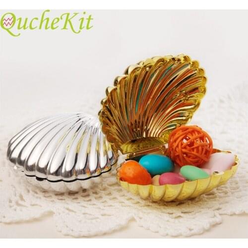 10pcs Gold Shell Favor Candy Boxes Wedding Favor Gift Box Biscuit Cookies Packaging Box Jewelry Storage Organizer Party Supplies