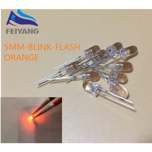 50pcs 5mm Orange Flash Flashing Blink Amber Water Clear Bright LED Leds flashing orange led danshan O
