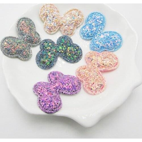 50PCS/Lot 2.5*3.8cm Shiny glitter Butterfly Padded Applique Crafts for Children Headwear Hair clip and Garment Accessoires