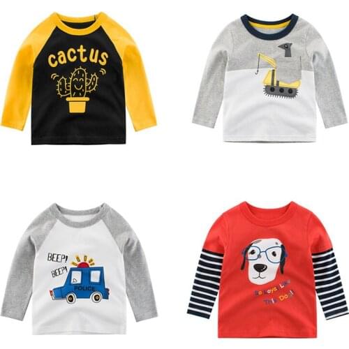 Kids T-shirts Boys Splice Cartoon Long Sleeve Tops Girls Spring Autumn Cotton Sweatshirt 2-8Years Children T Shirts Clothing