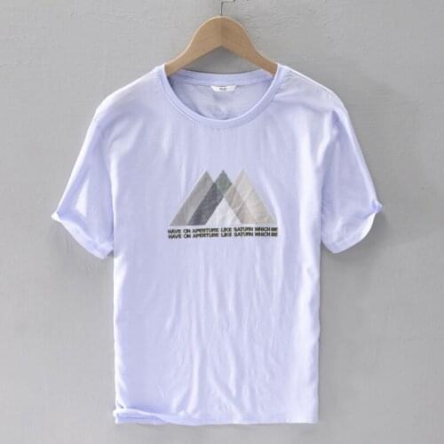 Summer embroidery short sleeve linen t-shirt men casual loose trend t shirts for men fashion round neck tshirt male chemise