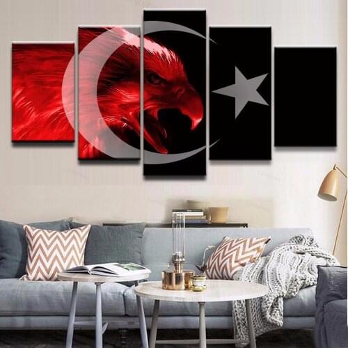 Canvas Modern Artwork Poster Picture for Bedroom Framework 5 Pieces Flag of Turkey Living Room Wall Painting Home Decor Modular