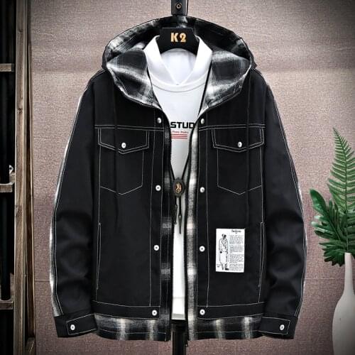 Casual New 2021 Autumn Cargo Patchwork Black Hooded Jackets Mens Outwear Youth Hip Hop Streetwear Coats Spring Tops Windbreaker