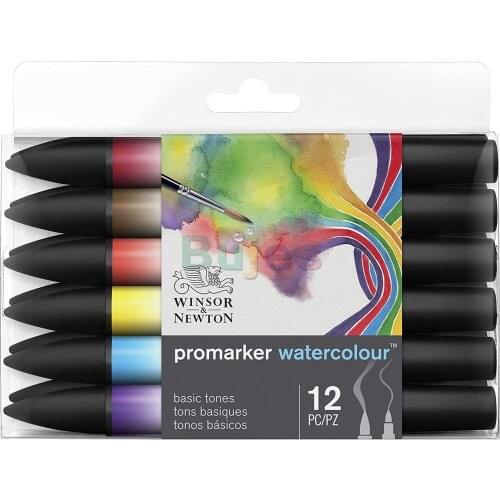 Winsor & Newton 290165 Promarker Watercolor Marker, Set of 12, Basic Tones 12 Count painting supplies ,Kids Drawing Set