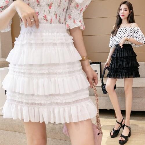 Fashion Elastic Waist Solid Cake Skirt Women Summer Short Black Skirts Womens