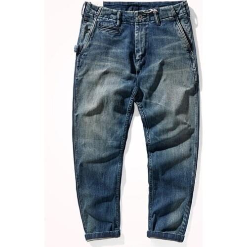 Men 's Casual Straight -Leg Distressed Cat Beard Stone Washed Brushed White Overalls Denim Trousers