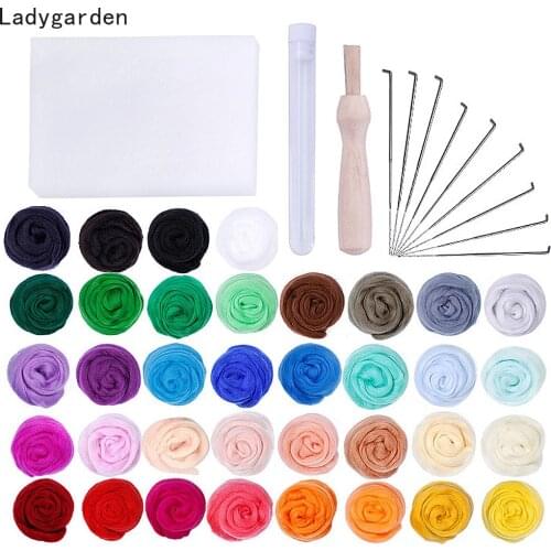 48PCS Needle Felting Kit Felt Tools Wool Roving for Felting Needle Hand Spinning DIY Craft Making 36 Colors 3g Felt Wool