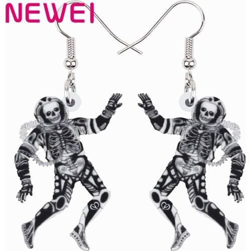 NEWEI Halloween Acrylic Horror Spaceman Astronaut Skull Skeleton Earrings Fashion Long Drop Dangle Charm Jewelry For Women Girls