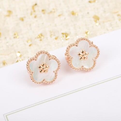 2021 Trend Europe Luxury Top Quality Brand 925 Silver Jewelry Rose Gold Natural Gemstone Lucky Flowers Spring Earrings For Women