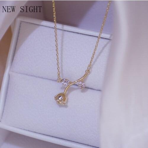 Shiny Side New Accessories Crystal Flower Pendant&necklaces for Women Simple Style Gift Zirconia Rose Necklaces