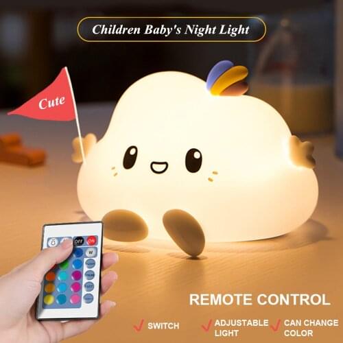 Cloud LED Night Light Touch Sensor Rmote Control RGB USB Rechargeable Silicone Bedroom Bedside Lamp for Children Kids Baby Gift