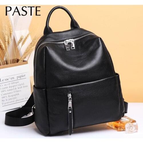 Wholesale Anti-theft Womens Genuine Leather Backpack Women Casual Black Backpacks for Travel Luxury Cowhide Woman Back Pack