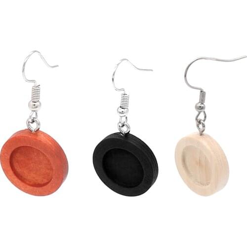 20pcs/lot Blank Wood Cabochon Earring Base Stainless Steel Hook Earrings Settings Fit 12mm for Diy Jewelry Findings Charms