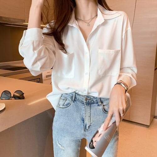 White Chiffon Shirt Womens Design Sense Niche Early Spring New Womens Clothing Fashion All-Matching Style Loose