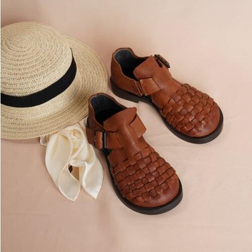 Birkuir Original Genuine Leather Women Shoes Closed Toe Sandals Woven Soft Sole Spring Summer 2021 New Buckle Comfortable