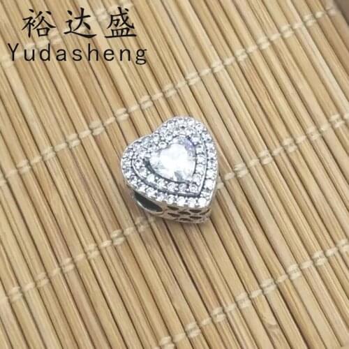 925 Silver Sparkling Leveled Hearts Charm Hollow heart pattern on the side