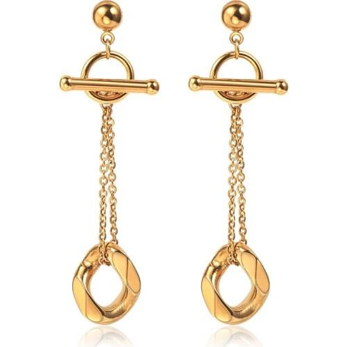 Gold Color Stainless Steel Earrings For Women Girls Toggle Curb Charm Drop Dangle Earrings Cuban Charm Removable Gifts DDE61