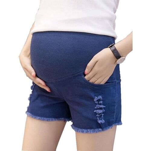 High Waisted Shorts For Pregnant Women Maternity Cotton Elastic Breaking Hole Shorts Mother Clothings White Black Pink Blue