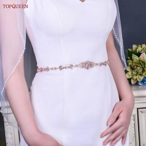 TOPQUEEN S09-RG Roes Gold Wedding Dress Sash Rhinestone Applique Bridal Decorative Belt Bridesmaid Diamond Sparkly Accessories