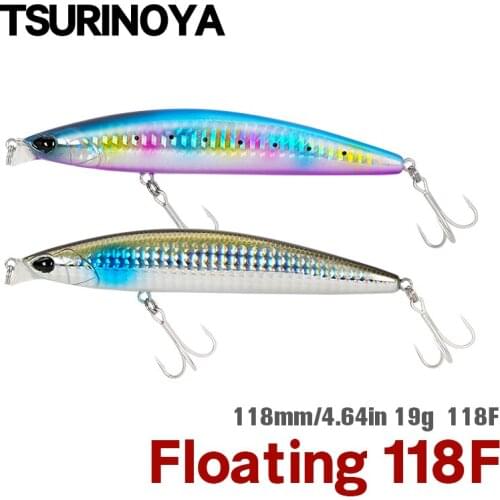 TSURINOYA fishing lure Floating Minnow DW95 118mm 19g Sea water Artificial Hard Bait 118F Shallow Range Sea Bass Bait