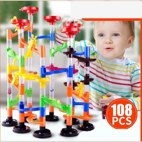 Creative Children DIY Assembled Stereo Track Ball Building Blocks 105pcs Maze Pipe Game Toys