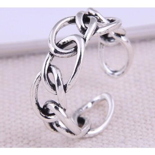 Vintage Antic Silver Color Hollow Out Oval Shape Open Rings for Women Men Unisex Hip Hop Adjustable Ring Fashion Jewelry