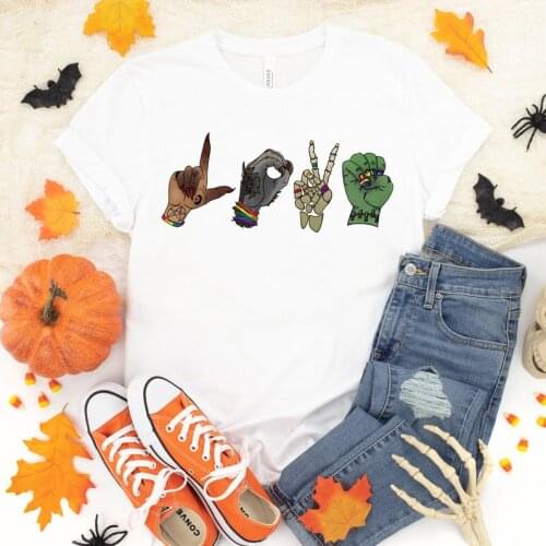 Halloween Monster Love Trick or Treat t-shirt Funny Halloween Shirt Fashion 100%Cotton O Neck Female Clothing Plus Size white