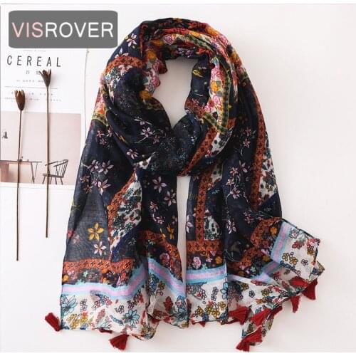 VISROVER 2021 new flower printing viscose summer scarf with tassel Fashion beach Wraps Spring Shawls Hijab gift wholesales