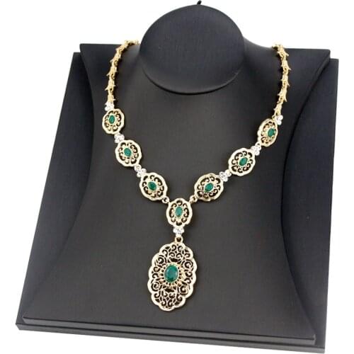 Sunspicems Elegent Morocco Algeria Women Necklace Gold Plated Colorful Crystal Ethnic Wedding Jewelry Round Arabic Pattern Chain