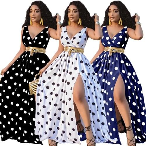 2021 European And American Cross Border Express Popular Fashion Digital Printing Polka Dot Pattern Loose Dress Vestido Vfemage