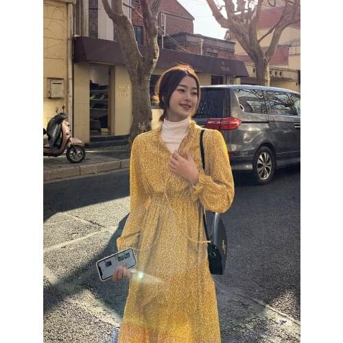 2021 Vintage Dress Print Floral Long Sleeve Spring Autumn Woman Dress High Waist Vestidos Women Korean Casual Dresses WPY2657