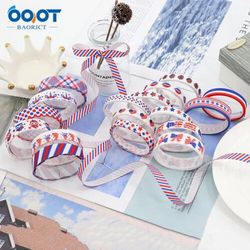 10MM 10Yards M-21403-342 Independence Day Thermal Transfer Printed Grosgrain Ribbons,Bow Cap DIY Party Gift Packaging Materials