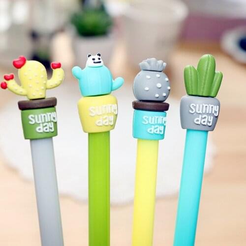12 Pcs Japanese and Korean Creative Cactus Modeling Cartoon Cute Gel Pen Black Ink Pen Signature Pen Gel Pen Student Stationery