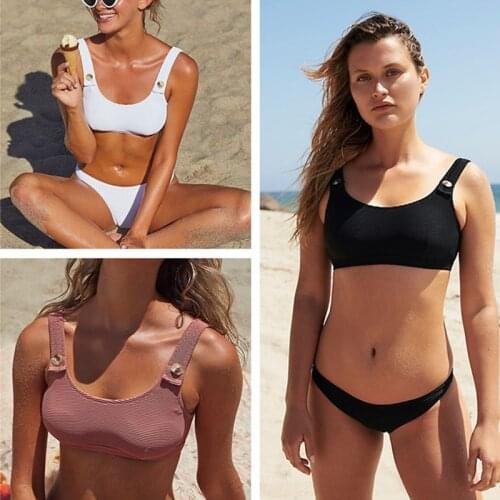 2020 Europe And America-Solid Color Split Type Bikini Bathing Suit /30