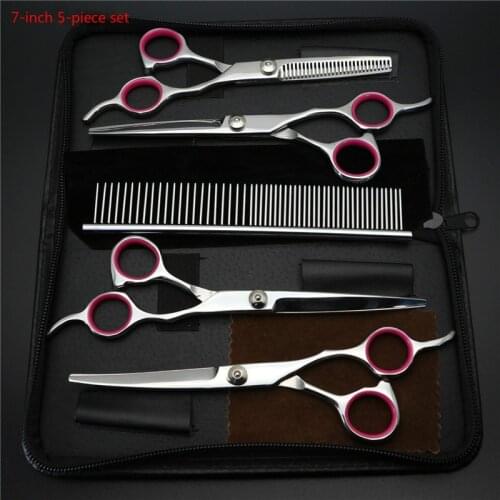 2021 New Products 7inch Color Pet Hair Scissors Set Dog Grooming Tools Straight Cut Curved Comb Shears