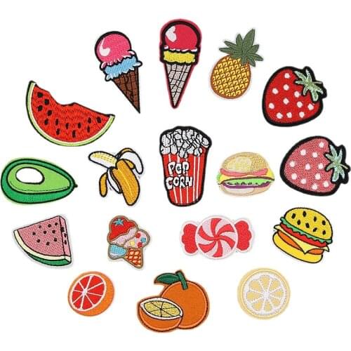 Banana Lemon Avocado Peach Watermelon Fruit Embroidery Patches for Clothing Iron on Kids Clothes Appliques Badge Stripes Sticker
