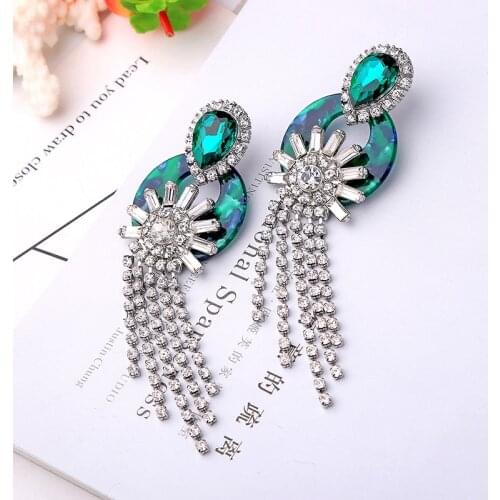 Bohemia Resin Women Drop Earrings Hyperbole Geometric Shiny Crystal Tassel Drop Earrings Women Fashion Jewelry Gift Accessories