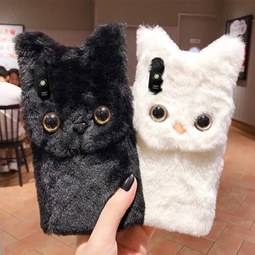 Plush Warm Fluffy Fur Cover for Xiaomi Mi 5 5X 5S Plus 8 9 10 Lite POCO M3 X3 NFC Redmi 9A 9AT 9C Note 7 8 9 Pro Hairy Cat Case
