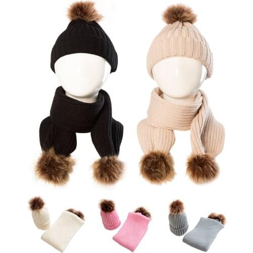 Baby Accessories Newborn Winter Warm Set 2PC Toddler Baby Solid Color Acrylic Scarf Knitted Hat Set Baby Warmer Set 1-4 Years