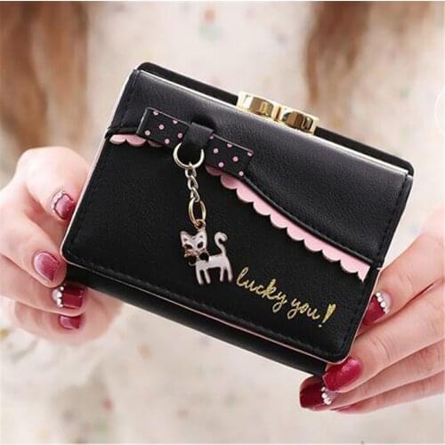 Short Wallet Female Lock Purse Women Coin Purse Wallets Mini Carteira Feminina Fashion Lady Purses ID Card Holders Bags Notecase