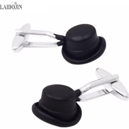 LAIDOJIN Black Hat Cufflinks for Mens French Shirt Cuff bottons High Quality Novelty Enamel Cuff links Fashion Men Brand Jewelry