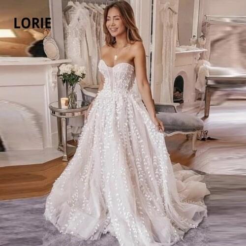 LORIE Lace Wedding Dresses High Quality Bridal Gowns A-line Sleeveless Backless Strapless Boho Princesss vestidos de noiva