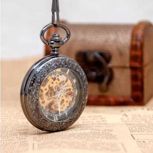 Magnifying glass mechanical pocket watch men and woman gift Roman numerals FOB chain watches gift
