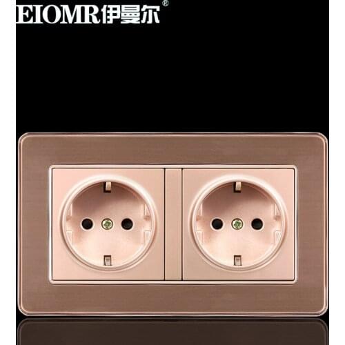 Model 146 two-digit EU/FR/UK socket Euro-coordinate socket Stainless Steel Gold panel socket 250V